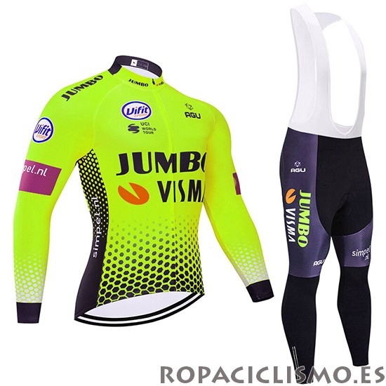 2019 Maillot Jumbo Visma Tirantes Mangas Largas Verde Negro